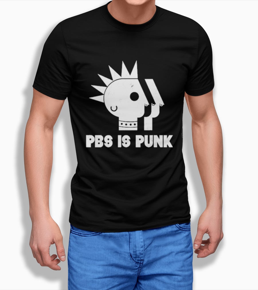 PBS Is Punk Distressed Style Mohawk Head Everyday Wear T-Shirt