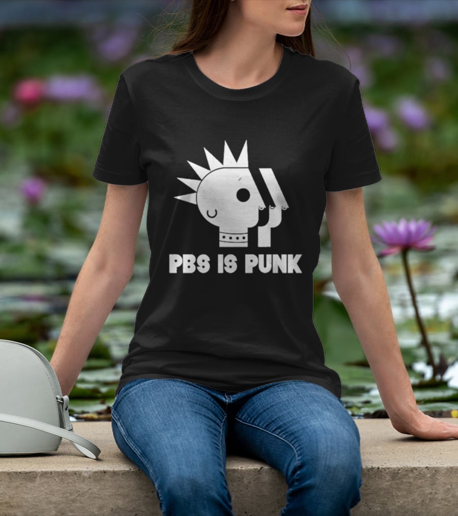 PBS Is Punk Distressed Style Mohawk Head Everyday Wear T-Shirt