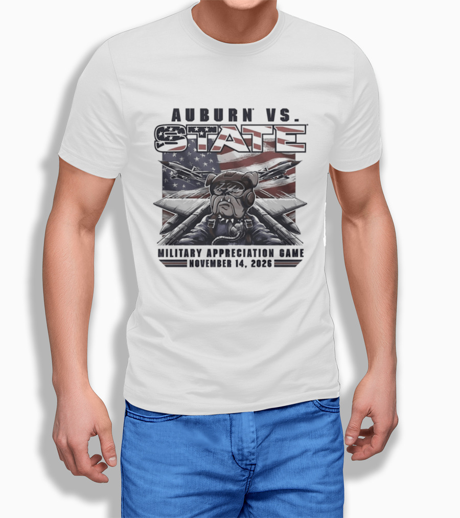 Auburn Vs State Military Appreciation Game November 14 2026 Bulldog And American Flag T-Shirt