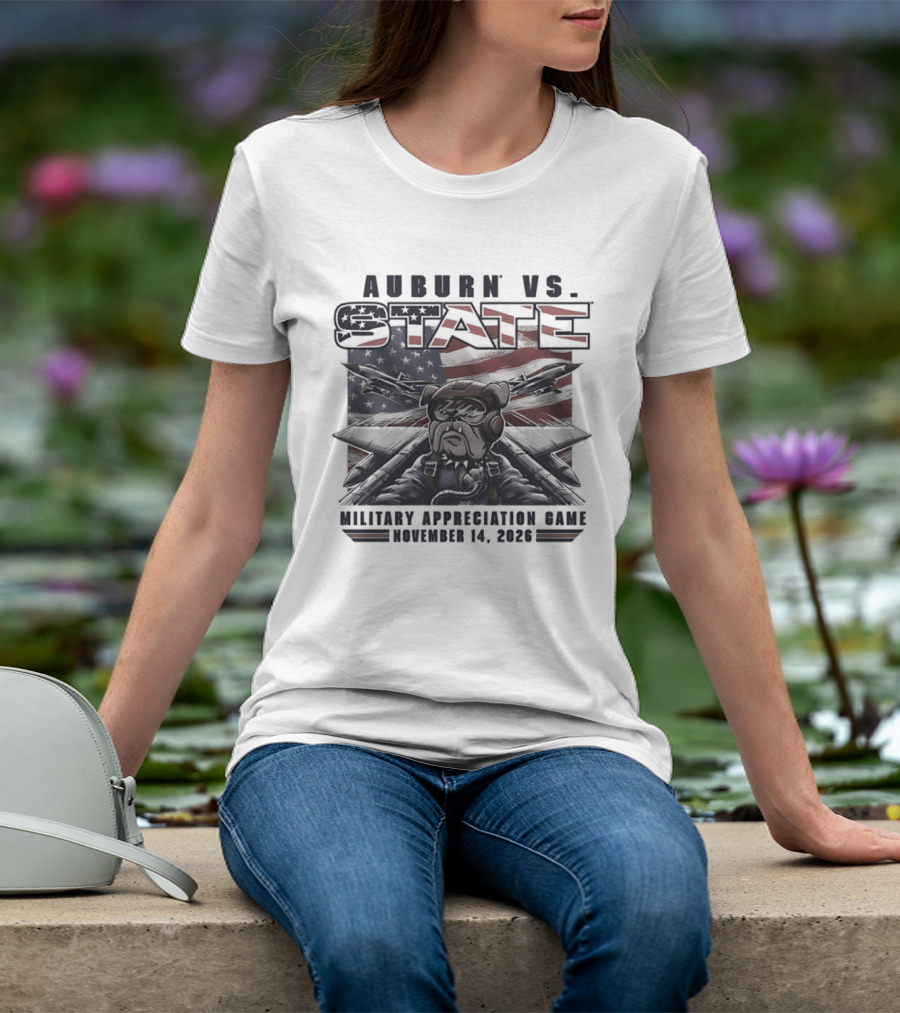 Auburn Vs State Military Appreciation Game November 14 2026 Bulldog And American Flag T-Shirt