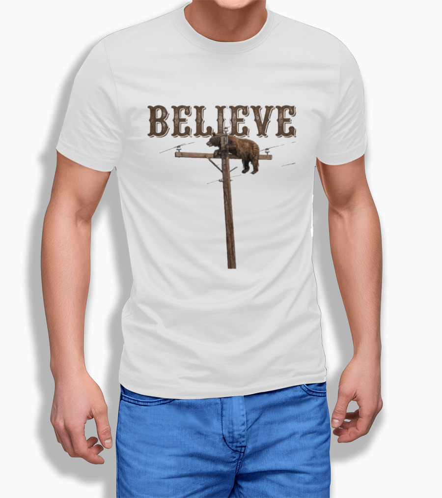 Believe Bear Balancing On Light Pole With Rustic T-Shirt