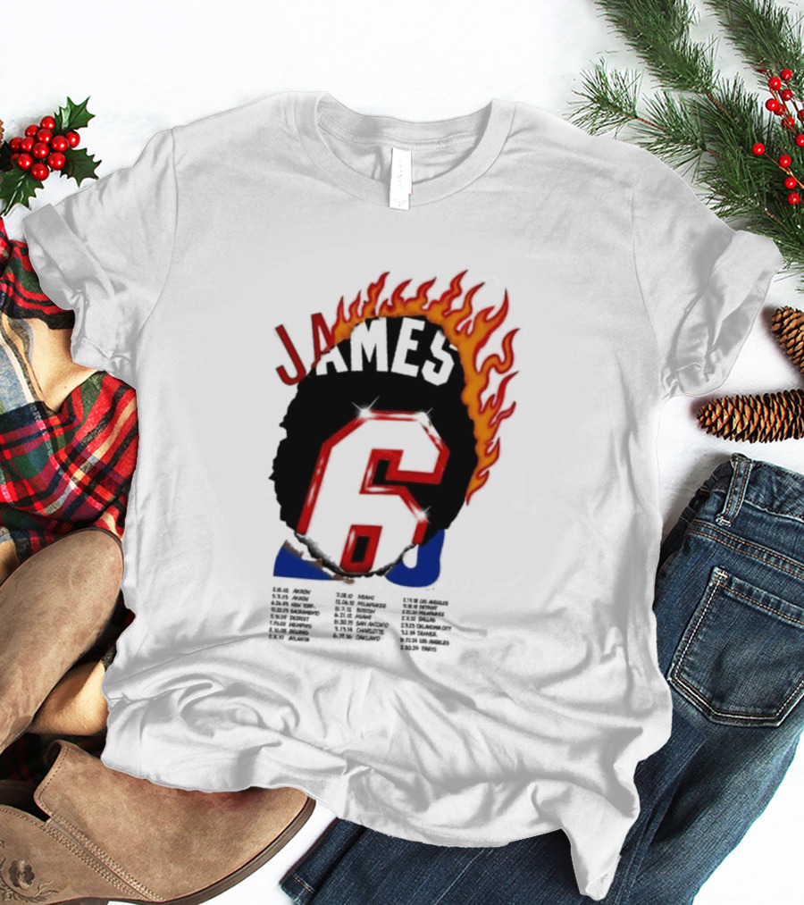 James 6 Flame Basketball Legend Bold Number Rugged T-Shirt
