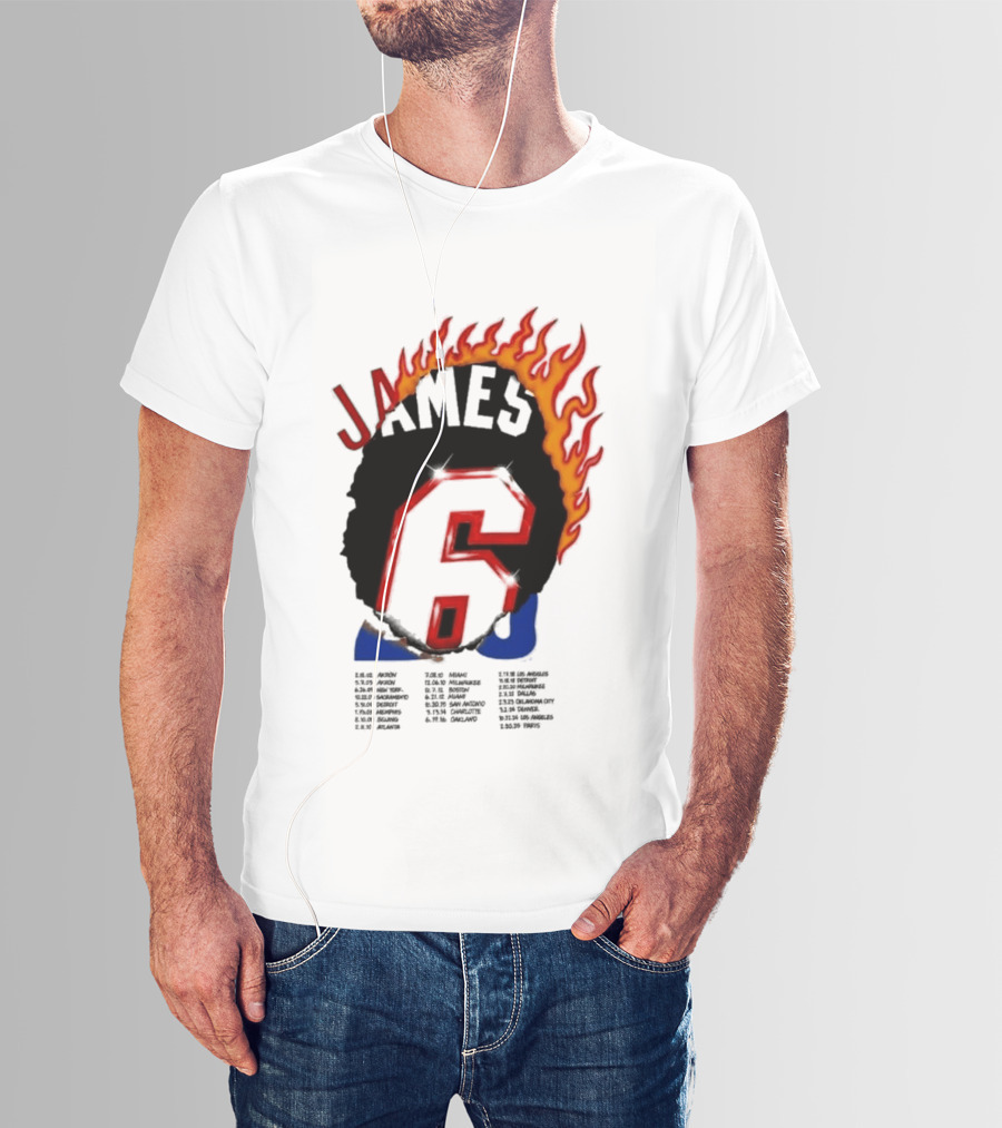James 6 Flame Basketball Legend Bold Number Rugged T-Shirt