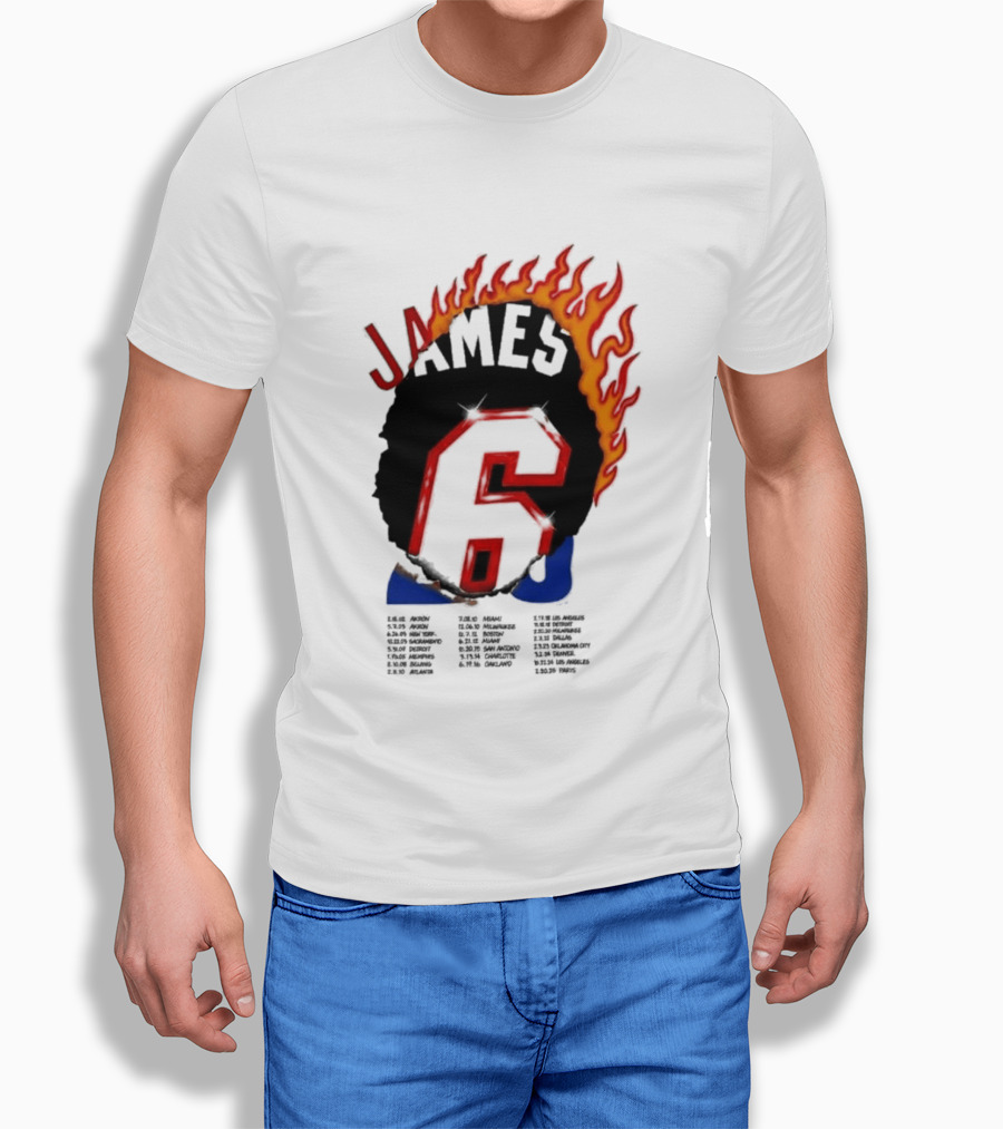 James 6 Flame Basketball Legend Bold Number Rugged T-Shirt