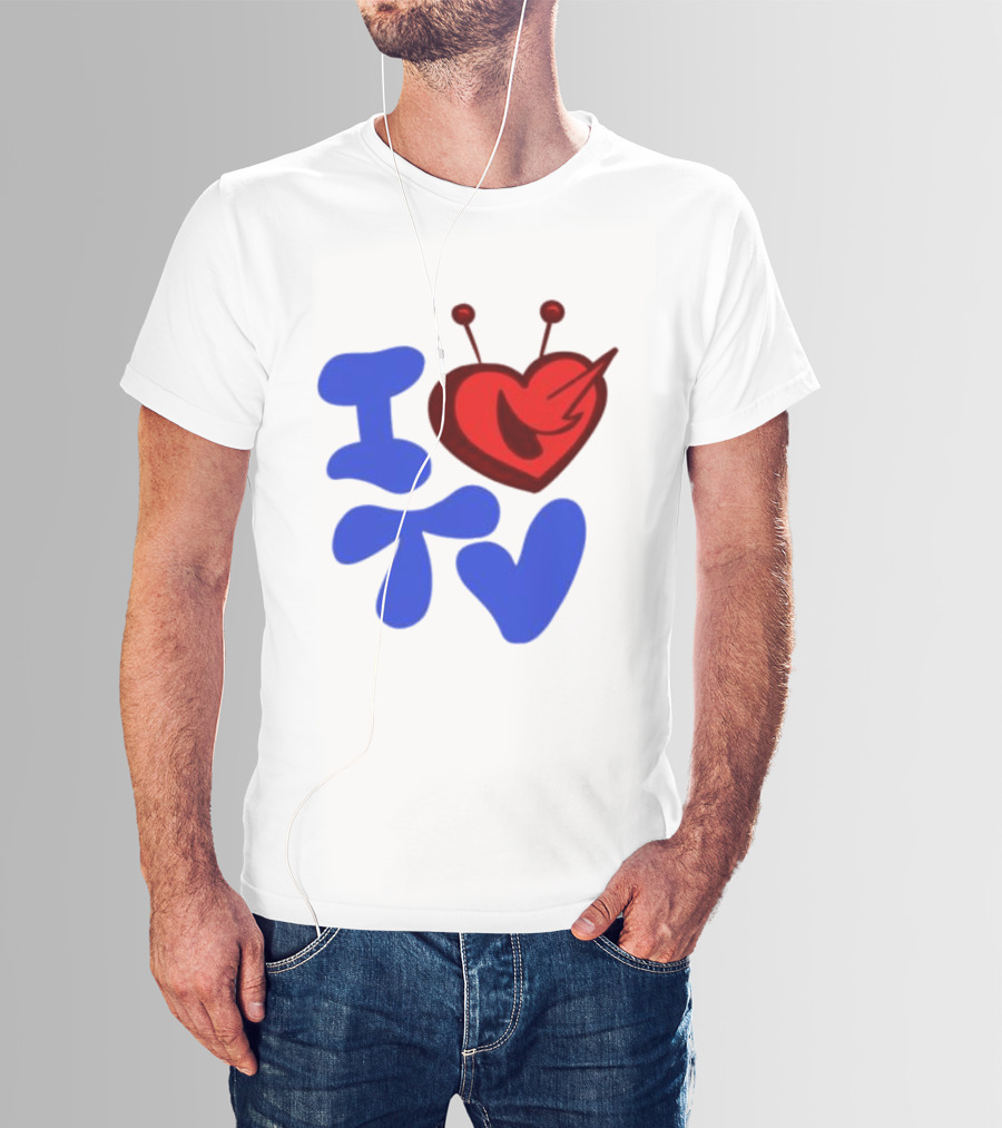I Love TV Blue Red Heart Antenna T-Shirt