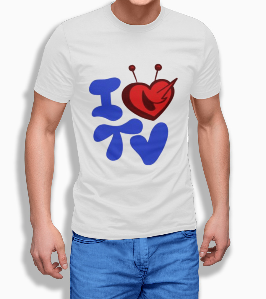 I Love TV Blue Red Heart Antenna T-Shirt