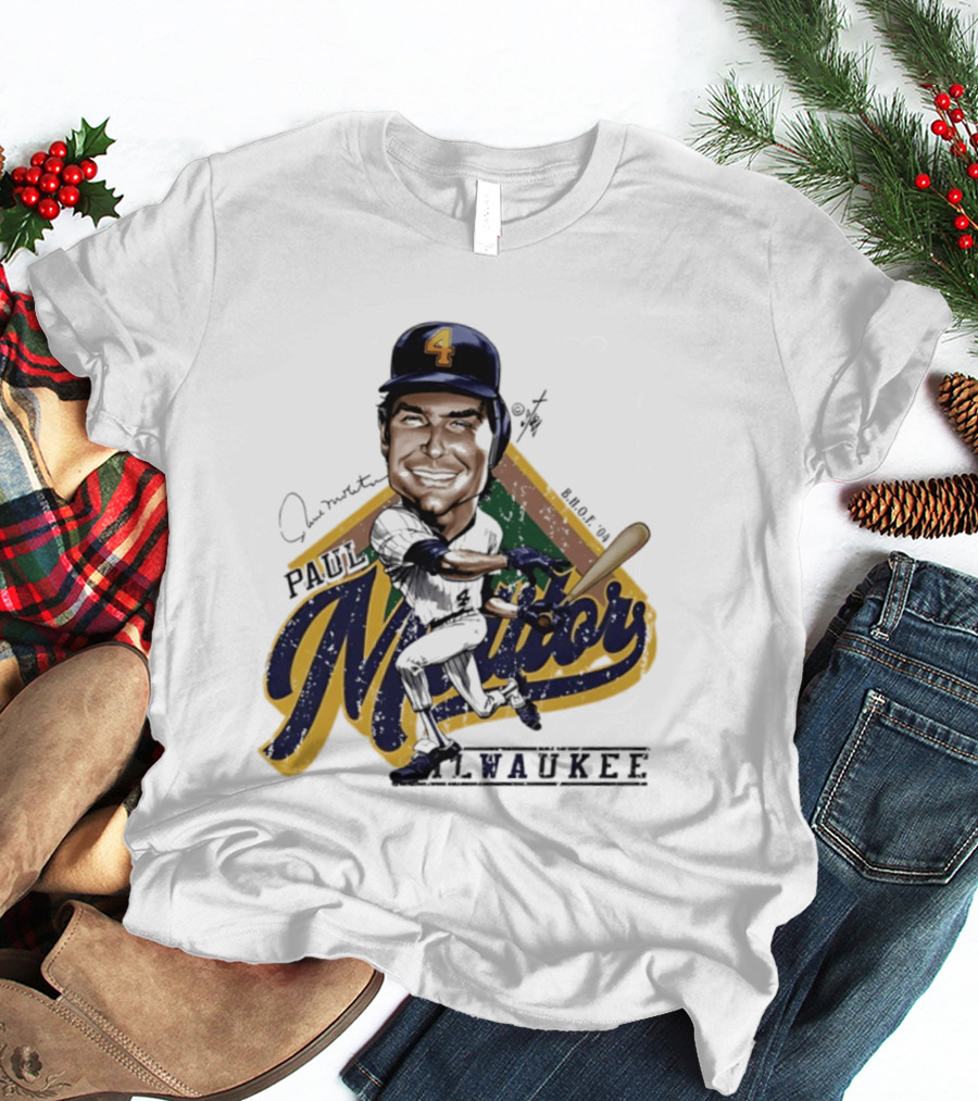 Paul Molitor Milwaukee Brewers Number 4 Bruce Stark Caricature HOF T-Shirt
