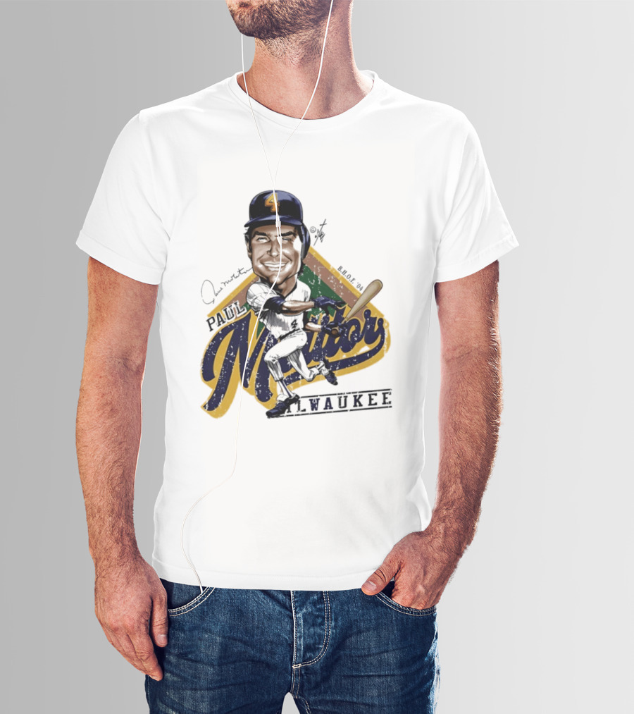 Paul Molitor Milwaukee Brewers Number 4 Bruce Stark Caricature HOF T-Shirt