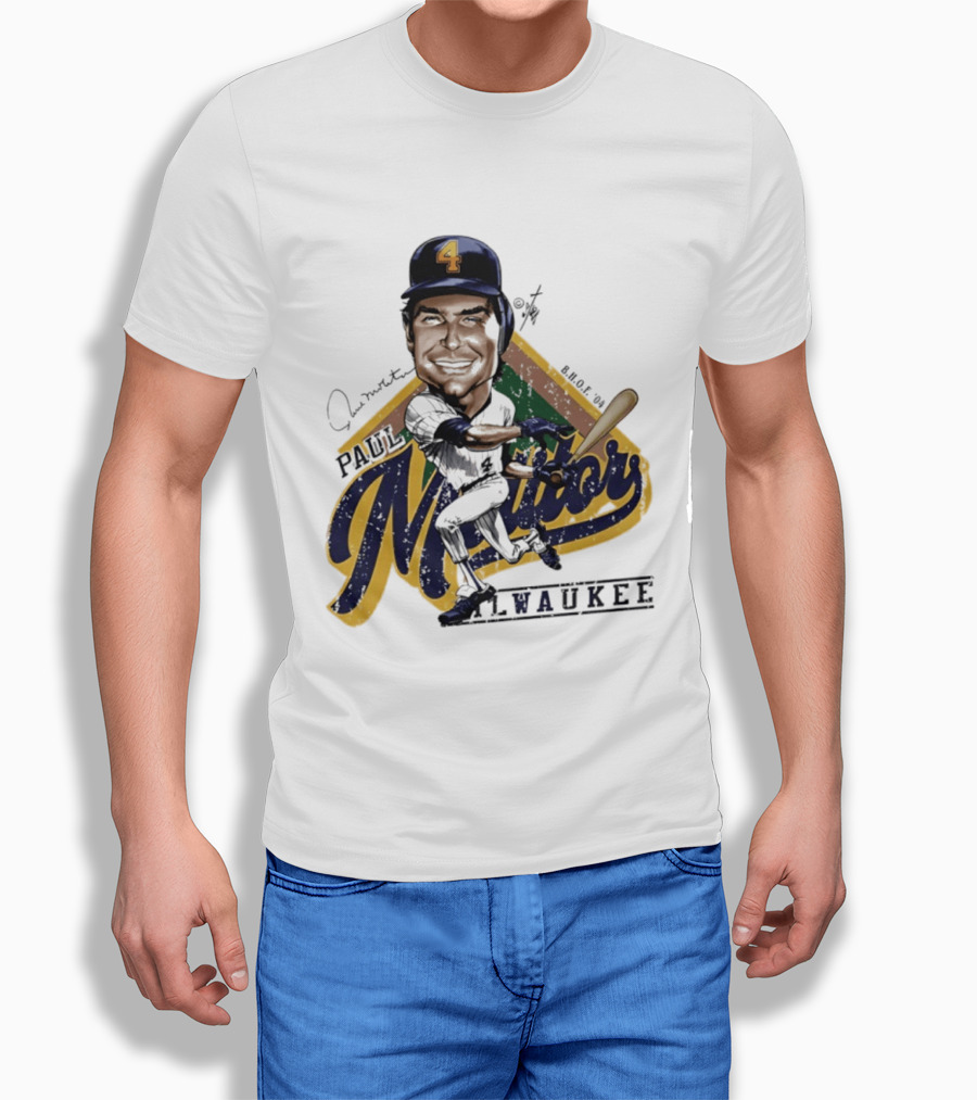 Paul Molitor Milwaukee Brewers Number 4 Bruce Stark Caricature HOF T-Shirt