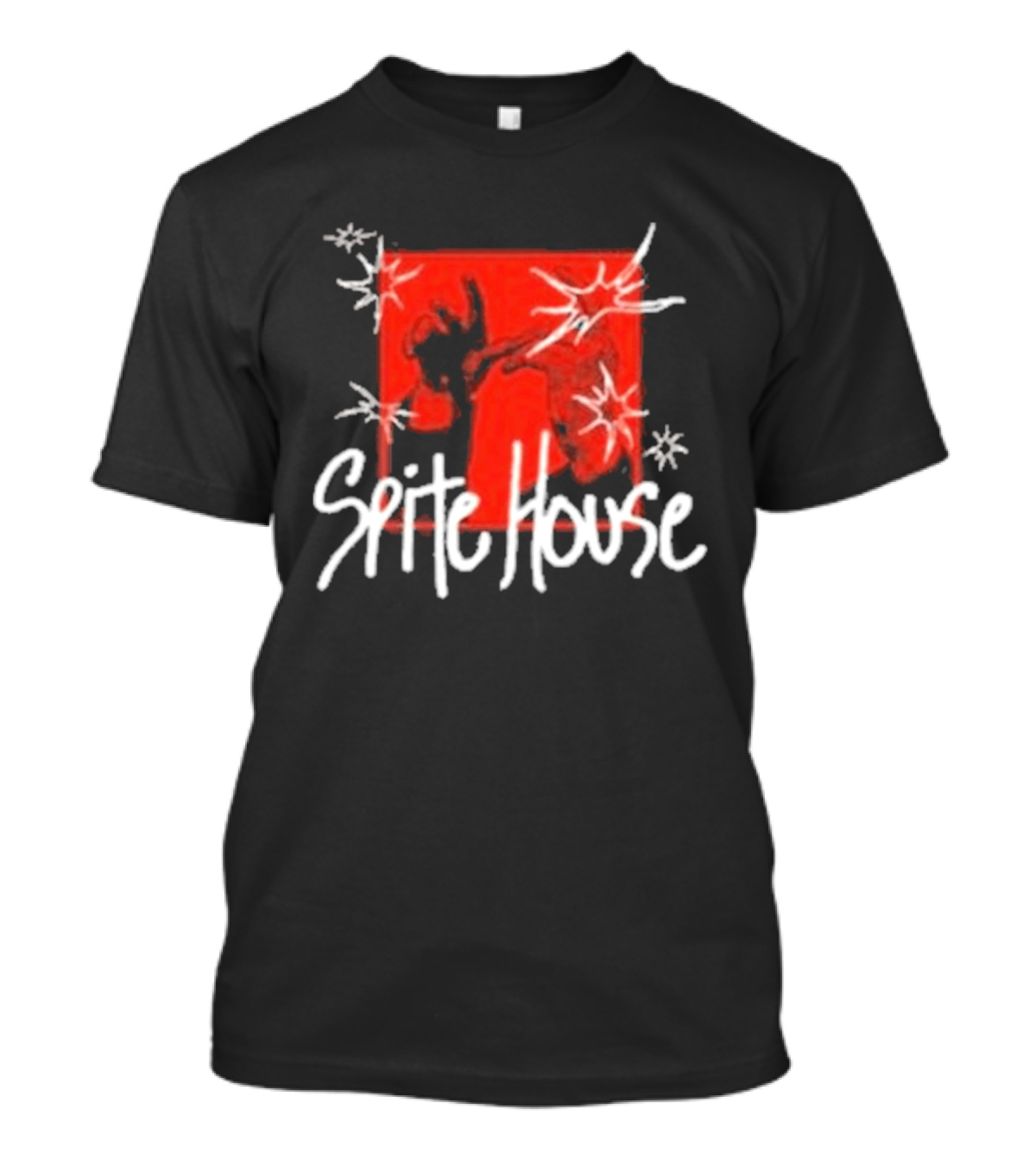 Spite House Red Square Sketch Art With Hands And Starburst T-Shirt