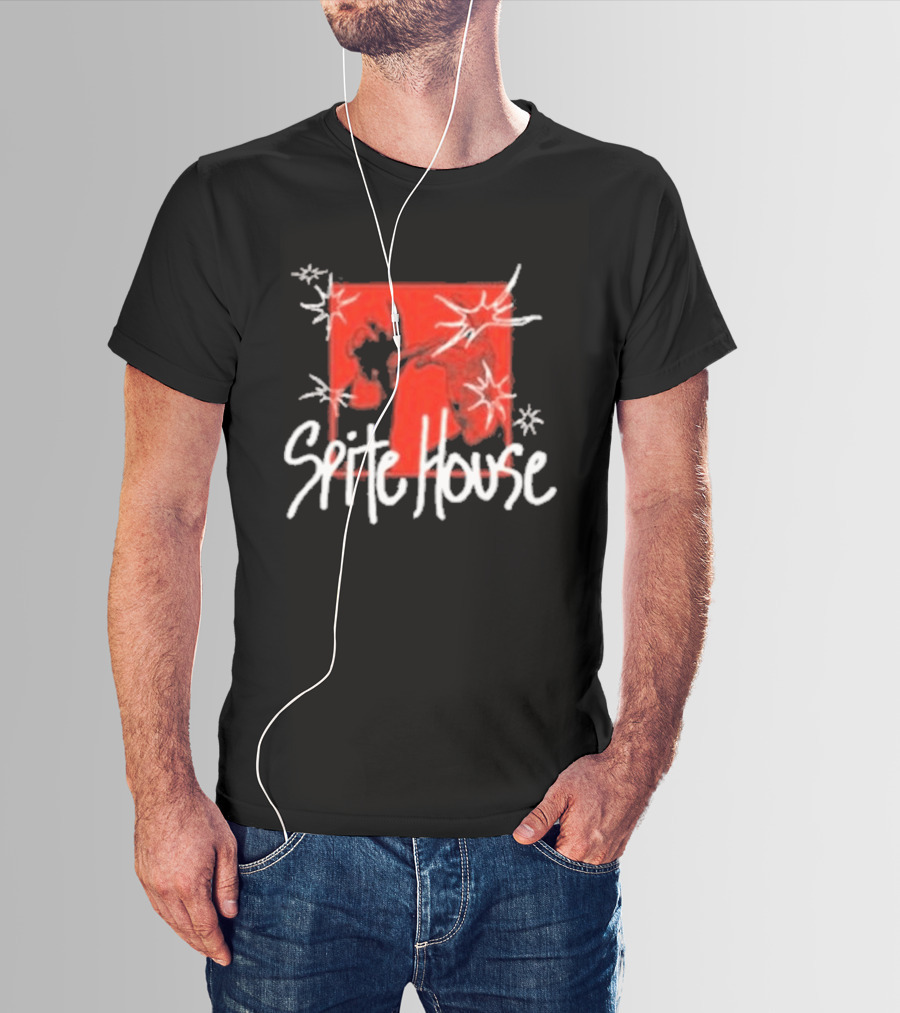 Spite House Red Square Sketch Art With Hands And Starburst T-Shirt