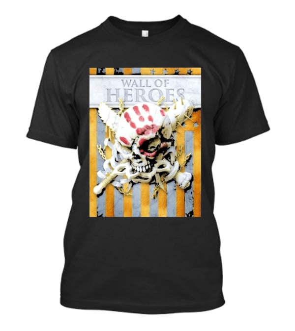 Five Finger Death Punch Wall Of Heroes Skull Chains Barbed Wire American Flag T-Shirt