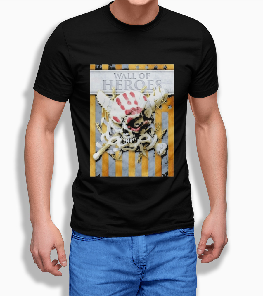 Five Finger Death Punch Wall Of Heroes Skull Chains Barbed Wire American Flag T-Shirt