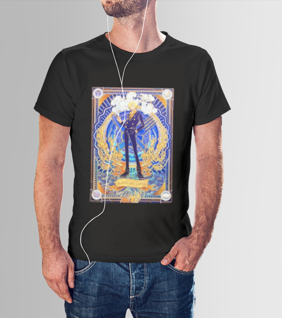 Sanji Black Leg Flames Smoking One Piece Character Art Tarot T-Shirt