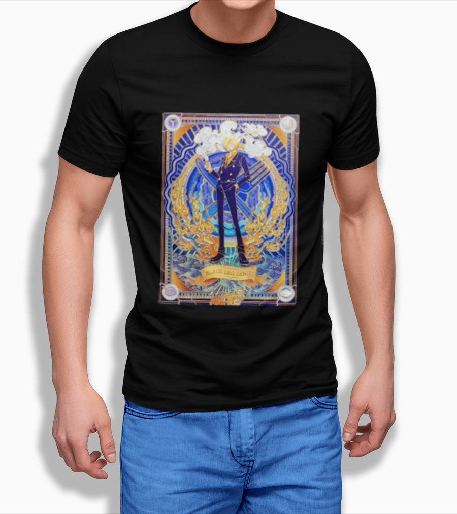 Sanji Black Leg Flames Smoking One Piece Character Art Tarot T-Shirt
