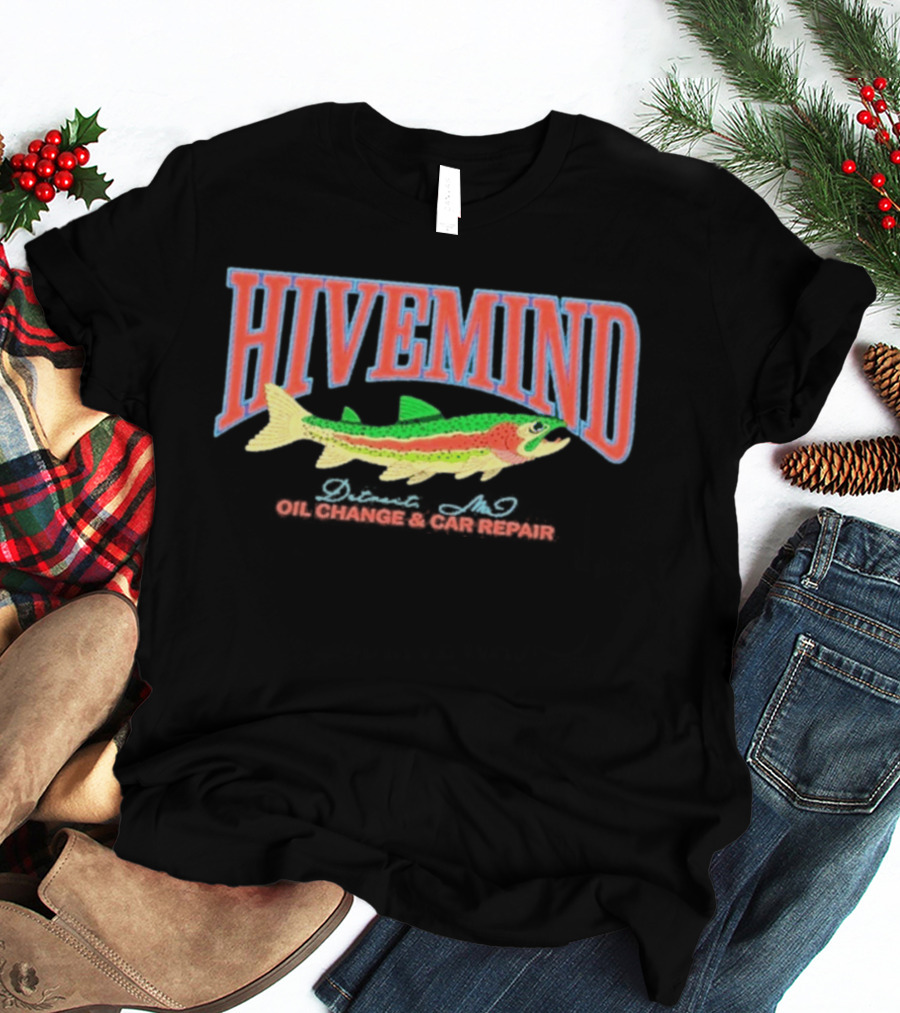 Hivemind Oil Change And Car Repair French Terry Stitched Fish T-Shirt