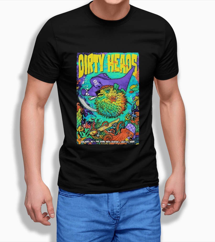 Dirty Heads Holmdel NJ July 23 2026 PNC Bank Arts Center Pirate Theme Ocean Creatures T-Shirt