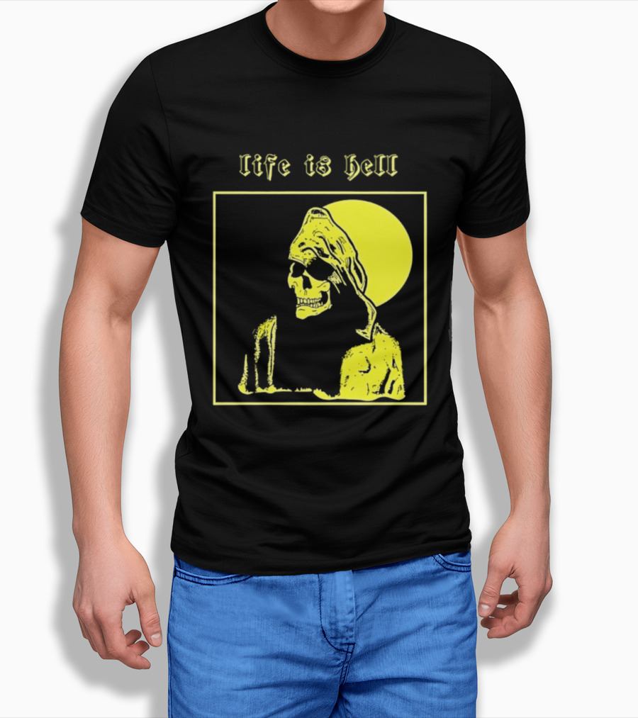 Life Is Hell Skeleton Grim Reaper Gothic T-Shirt