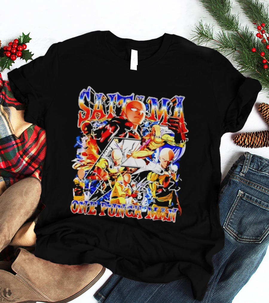 Saitama One Punch Man Anime Manga Superhero Action Pose Compilation T-Shirt