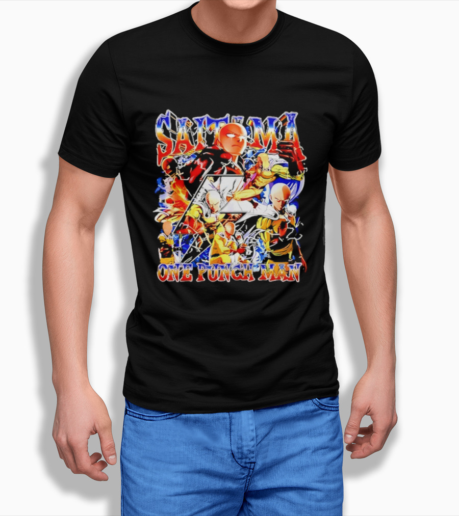 Saitama One Punch Man Anime Manga Superhero Action Pose Compilation T-Shirt