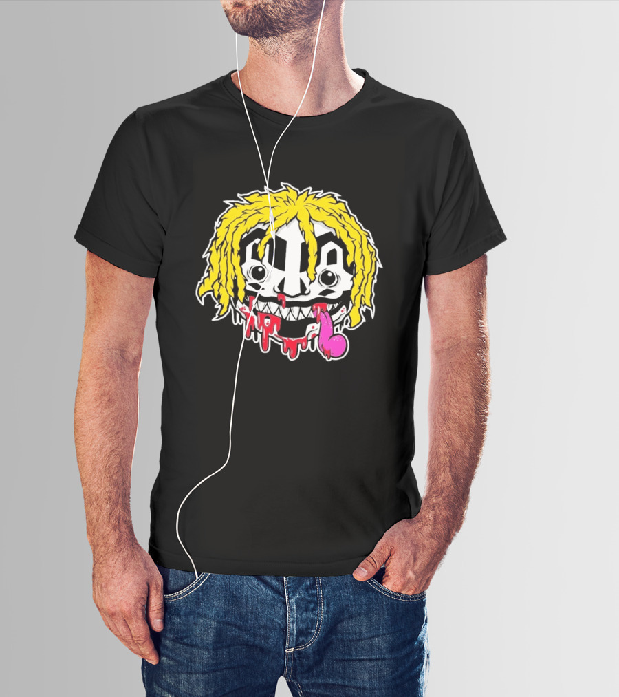 Ouija Macc Iveka Glob Dripping Smiley Face Yellow Hair Pink Tongue T-Shirt