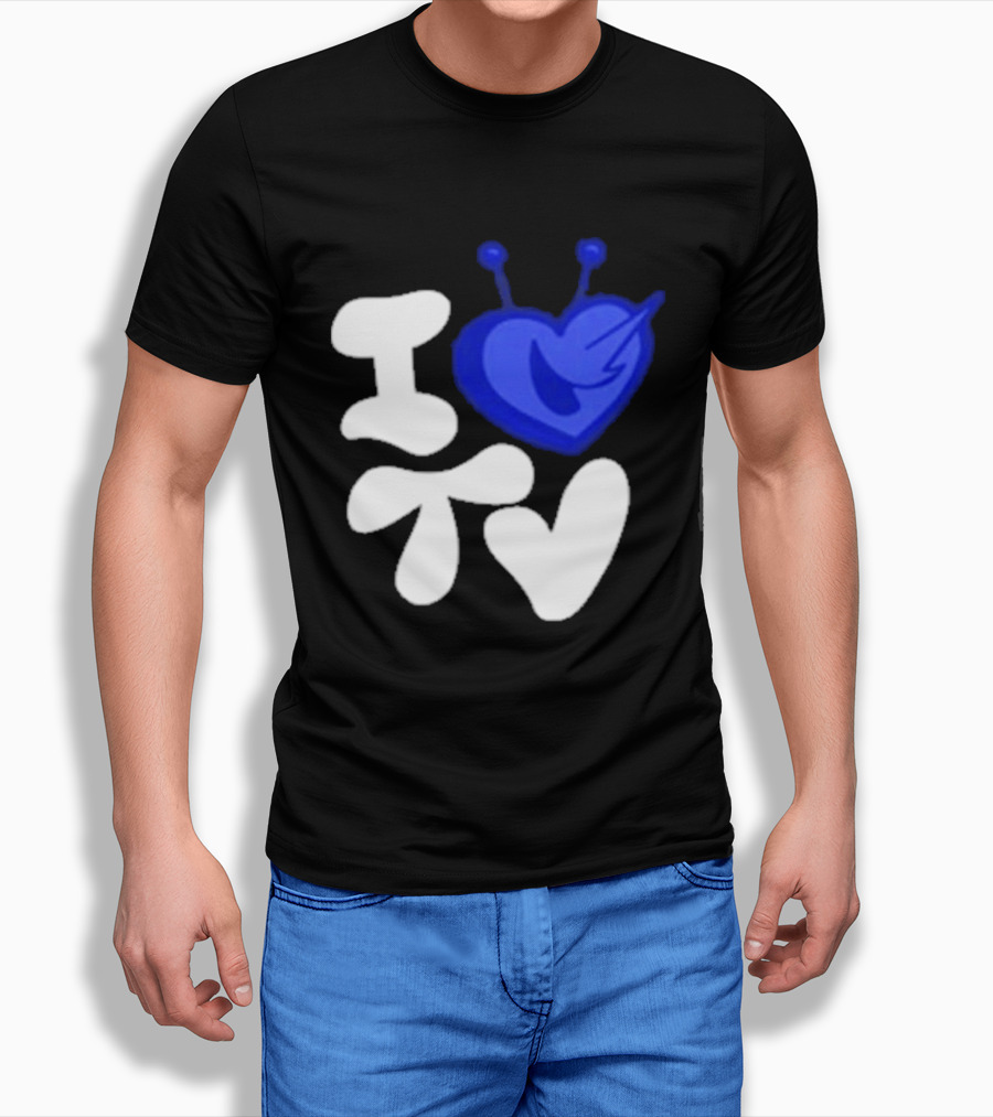 Paperboxmart I Love TV Blue Heart Antenna T-Shirt