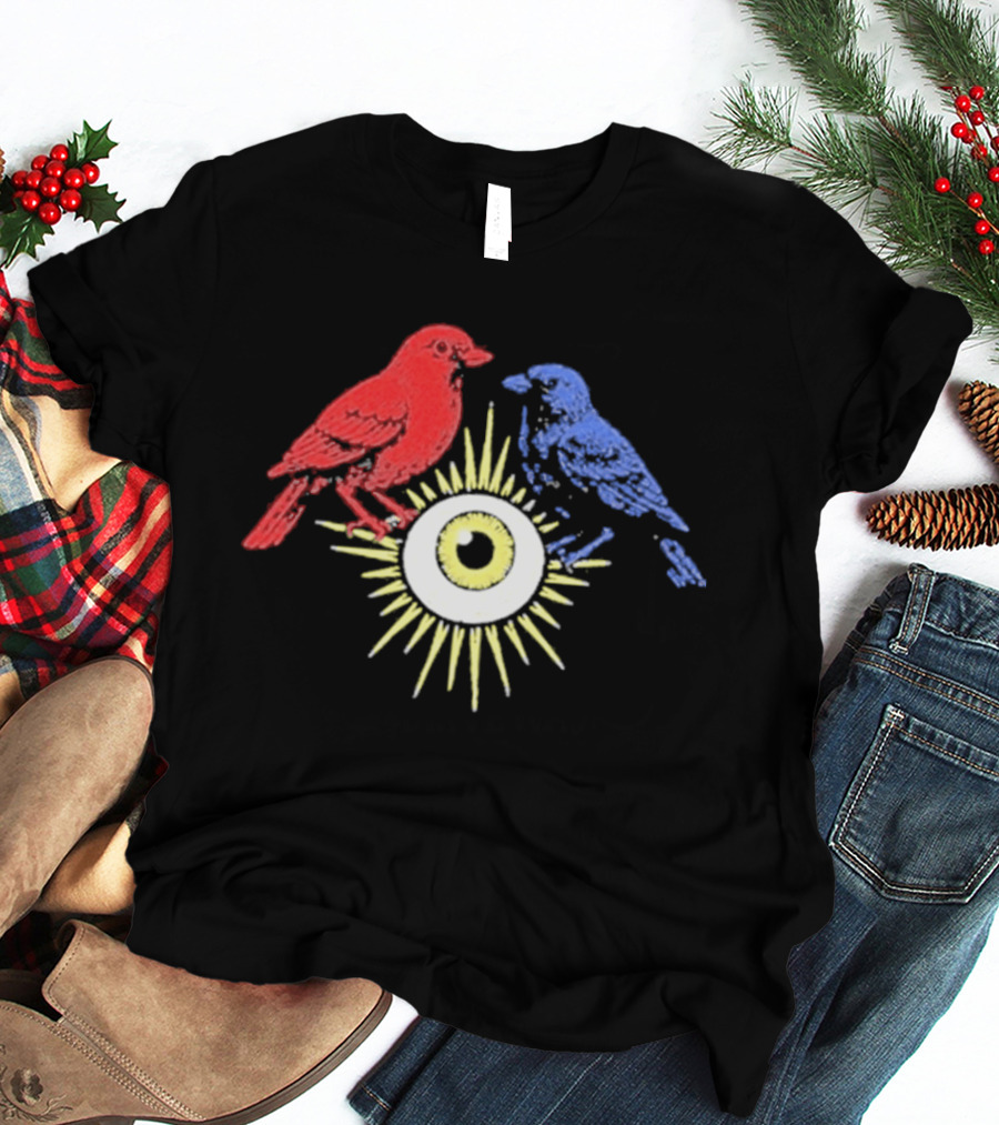 Upchurch Creeker III Red Blue Birds Sun Eye Motif T-Shirt