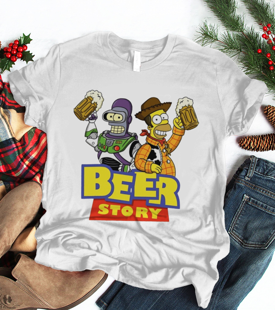 Bender Homer Simpson Beer Story Futurama Buzz Lightyear Woody T-Shirt