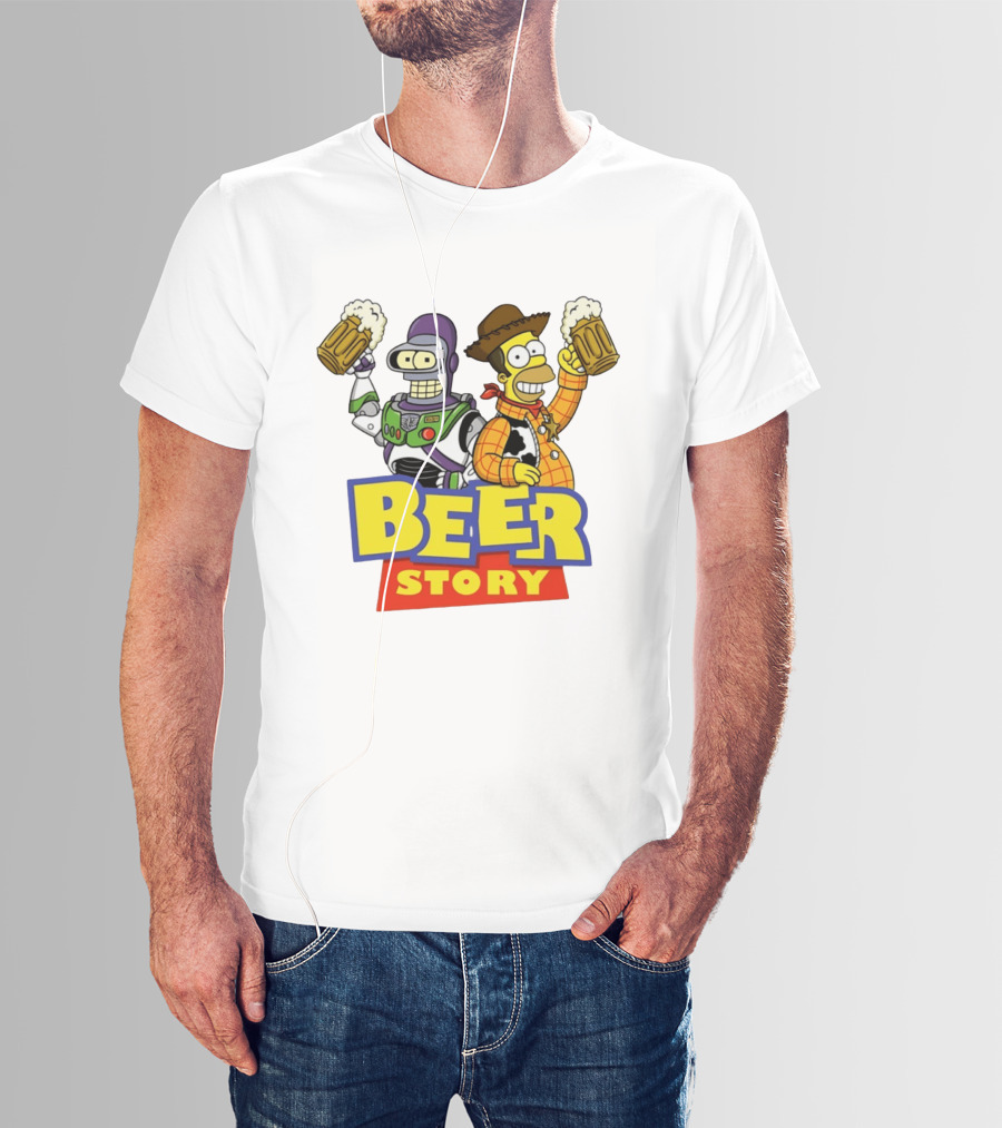 Bender Homer Simpson Beer Story Futurama Buzz Lightyear Woody T-Shirt