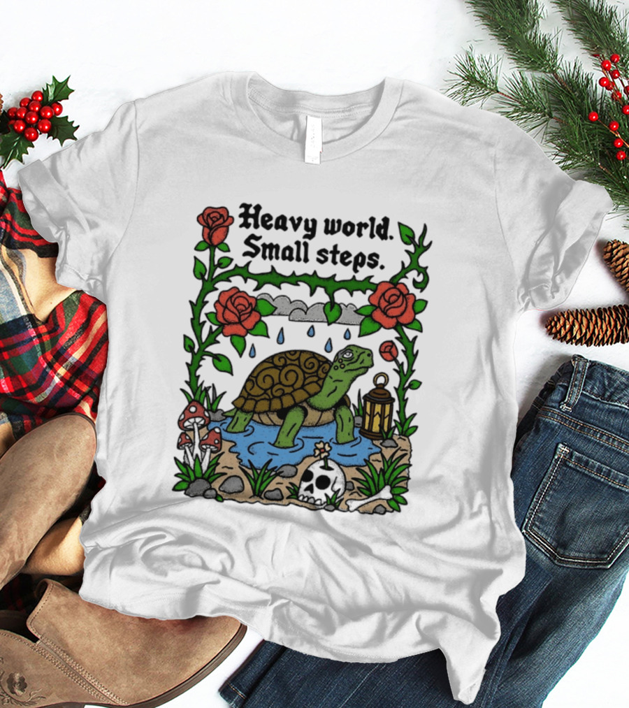 Heavy World Small Steps Turtle Lantern Roses T-Shirt
