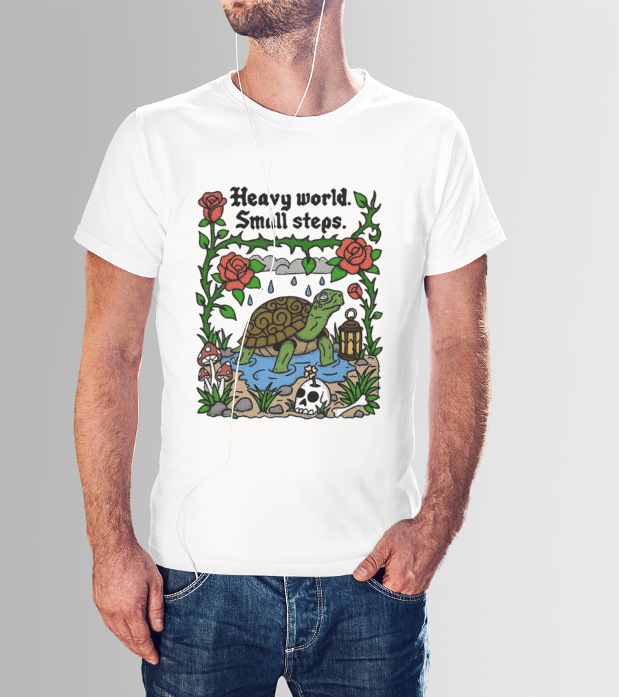 Heavy World Small Steps Turtle Lantern Roses T-Shirt
