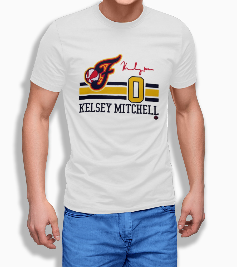 Kelsey Mitchell Indiana Fever No. 0 F Logo And Signature T-Shirt