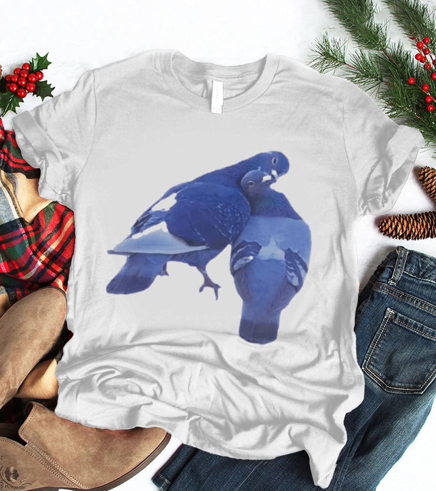 Love Doves Sports Banger Blue Pigeons Embrace T-Shirt