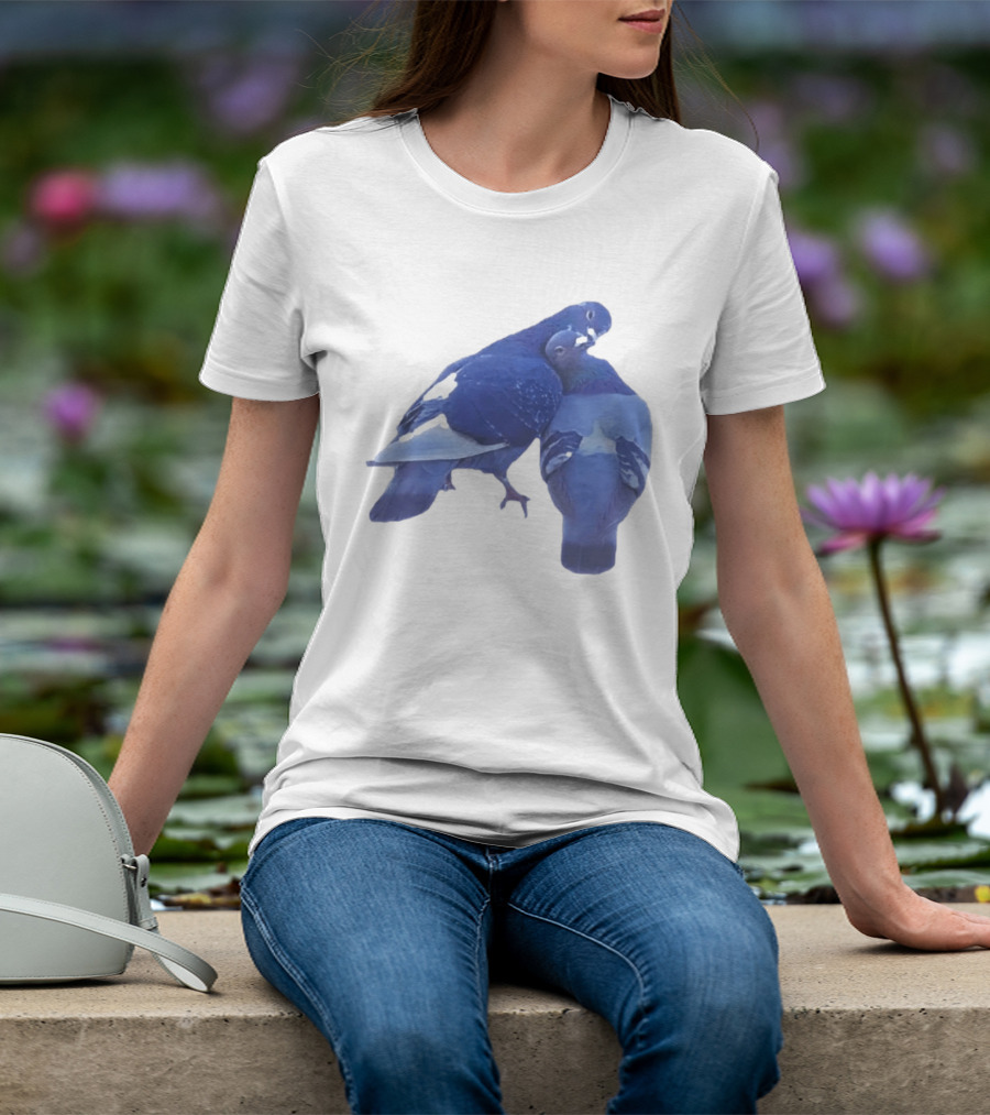 Love Doves Sports Banger Blue Pigeons Embrace T-Shirt