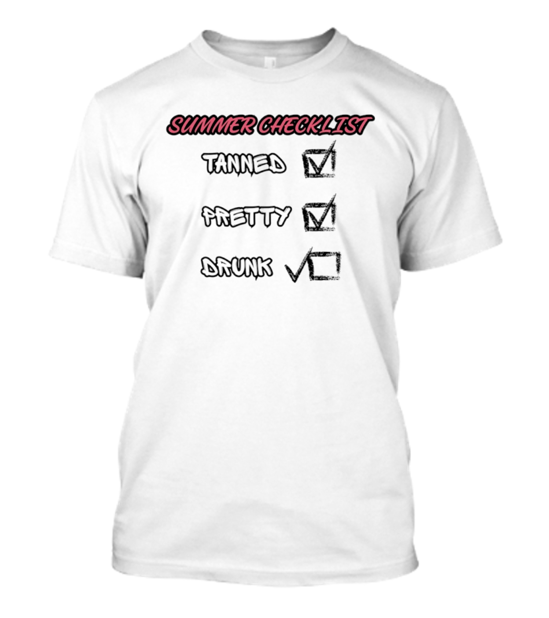 Summer Checklist Tanned Pretty Drunk Vacation Humor T-Shirt