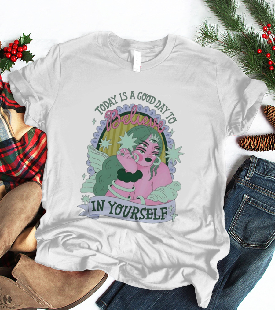 Today Is A Good Day To Believe In Yourself Celestial Character With Wings And Stars T-Shirt