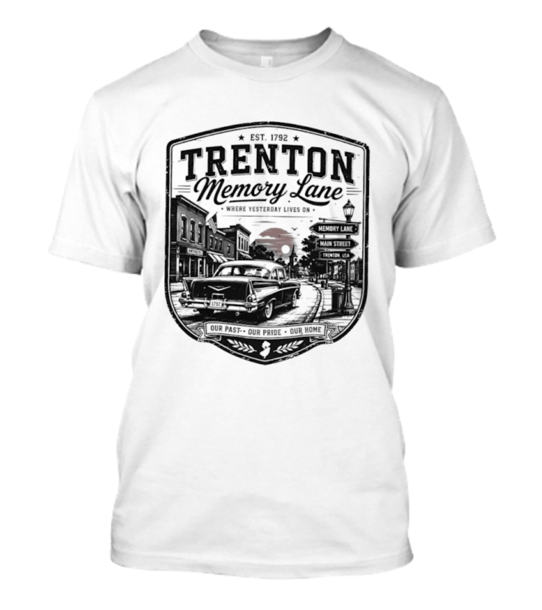 Trenton Memory Lane Est 1792 Our Past Our Pride Our Home Scenic Nostalgia T-Shirt