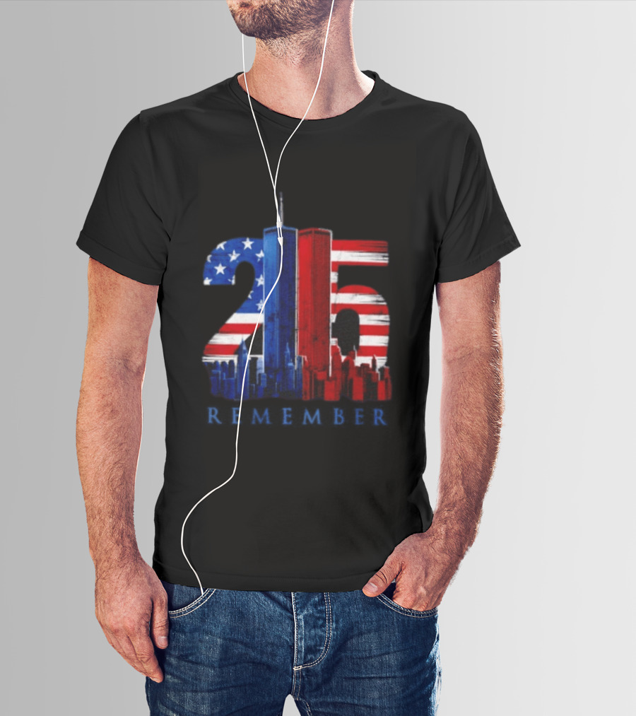 25th Anniversary Remember Twin Towers American Flag T-Shirt