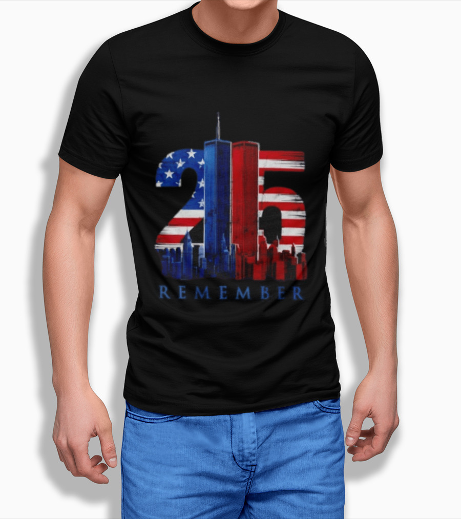 25th Anniversary Remember Twin Towers American Flag T-Shirt