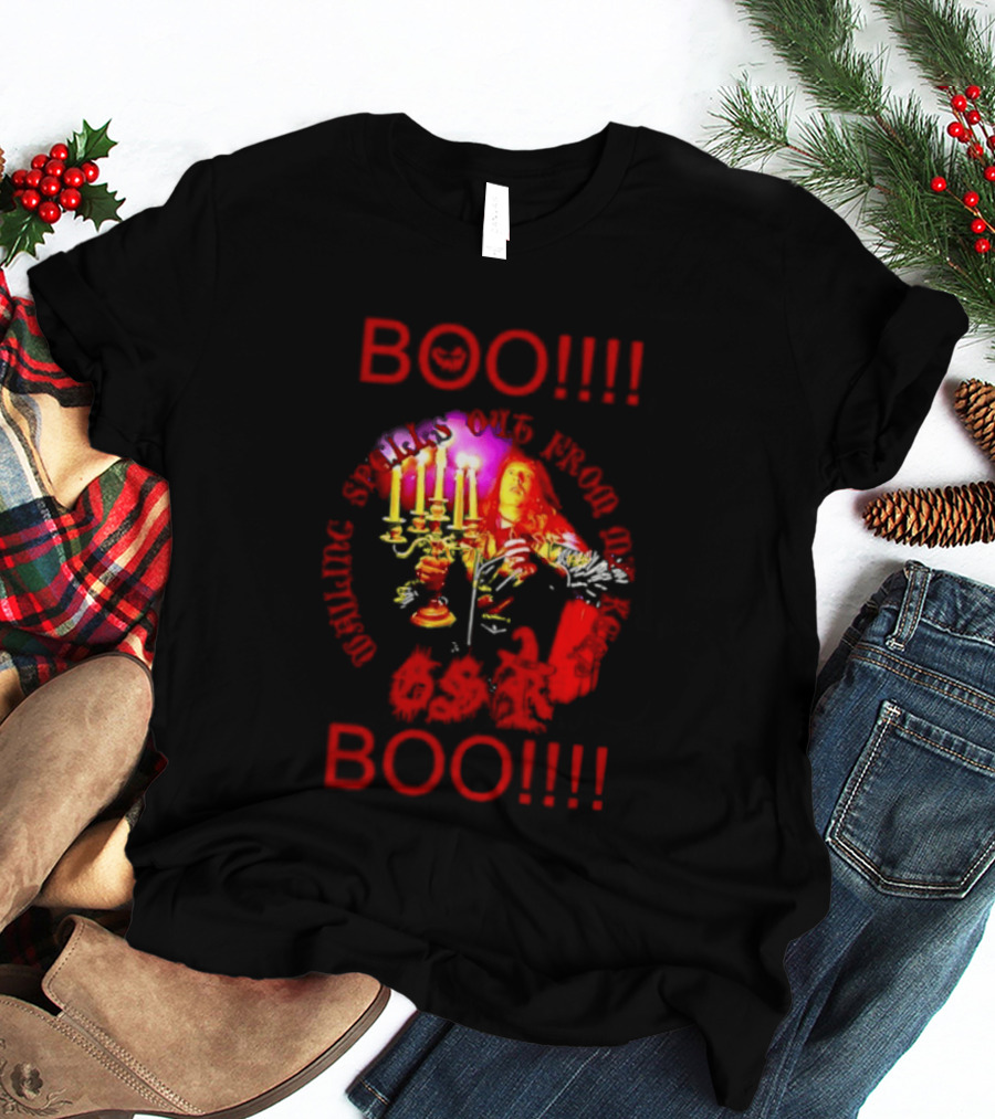 BOO Wailing Spells Out From My Keep Boo Candelabra Portrait Halloween T-Shirt
