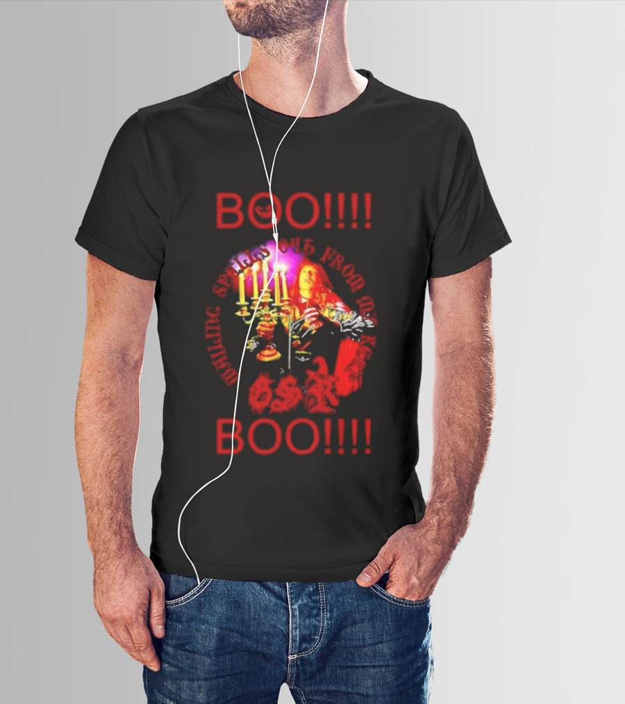 BOO Wailing Spells Out From My Keep Boo Candelabra Portrait Halloween T-Shirt