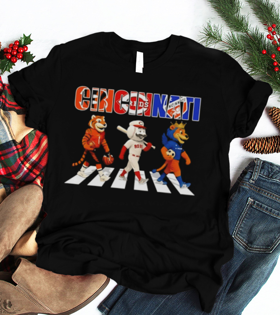 Cincinnati Reds Bengals Lions Mascots Abbey Road 2026 T-Shirt