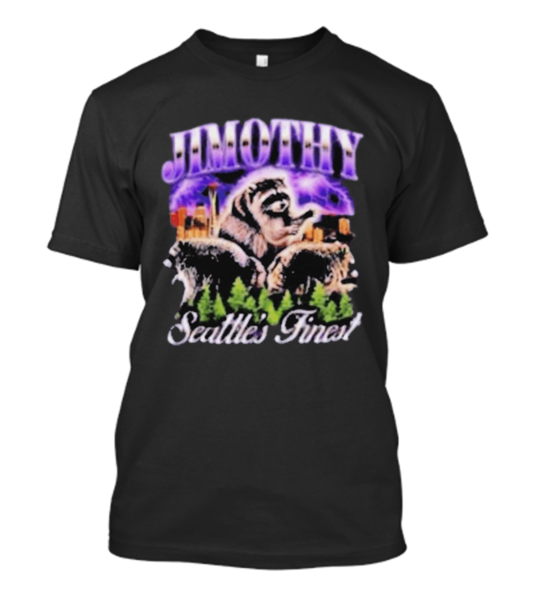 Jimothy Raccoon Seattle Skyline Adventure Forest Scene T-Shirt