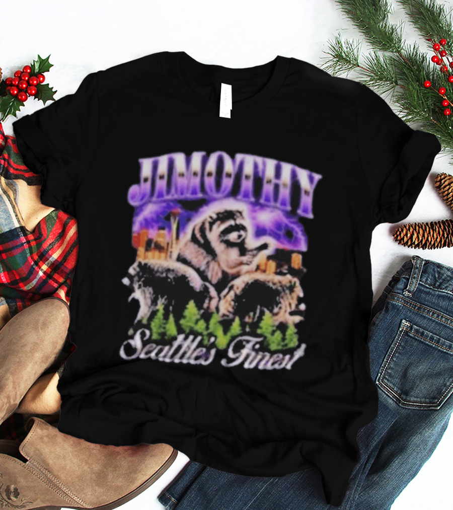 Jimothy Raccoon Seattle Skyline Adventure Forest Scene T-Shirt