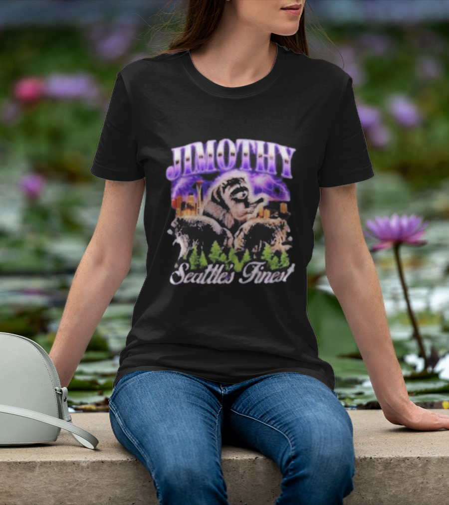 Jimothy Raccoon Seattle Skyline Adventure Forest Scene T-Shirt