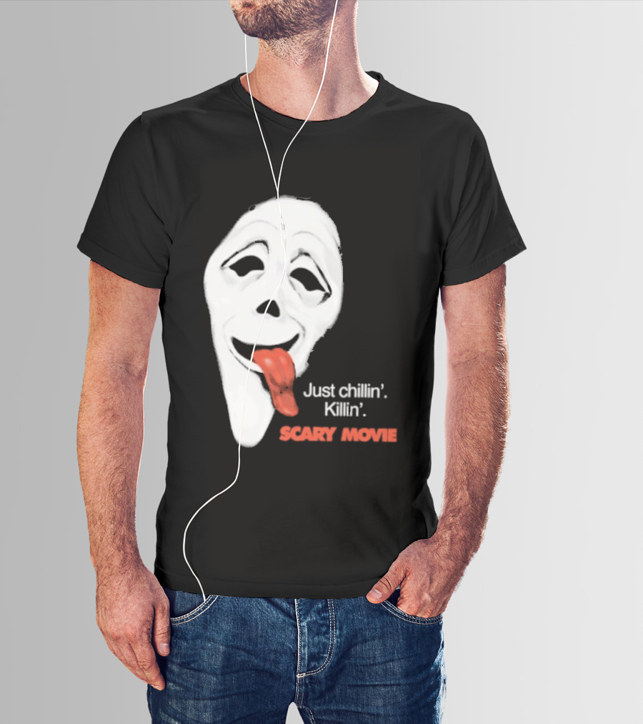 Just Chillin' Killin' Scary Movie Ghostface Mask With Red Tongue T-Shirt