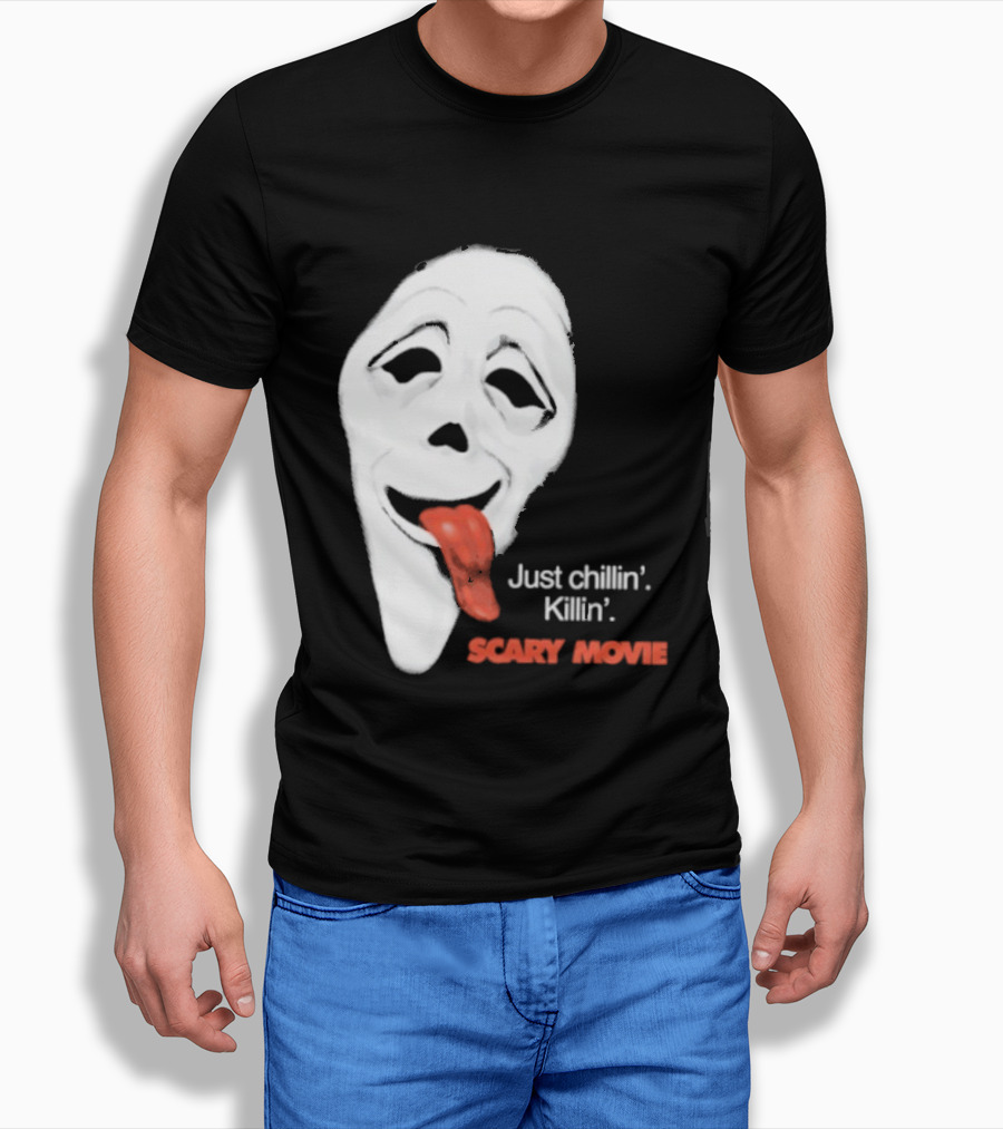 Just Chillin' Killin' Scary Movie Ghostface Mask With Red Tongue T-Shirt