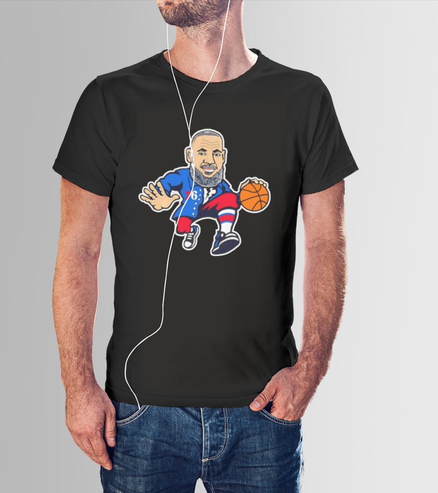 LeBron James Philadelphia Sixers Cartoon Basketball Player With Number 76 T-Shirt
