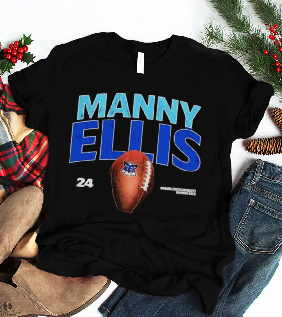Manny Ellis 24 Indiana State University Running Back Football Sycamores T-Shirt