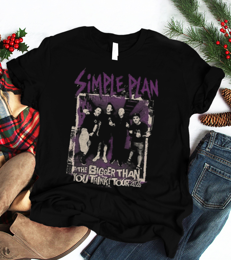 Simple Plan The Bigger Than You Think Tour 2026 The Sequel Band Photo Cities List T-Shirt